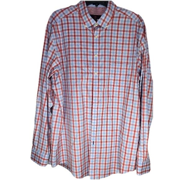 Egara Non-Iron Mens Button Long Sleeve Red Blue Plaid Dress Shirt Size 2XLT - Picture 1 of 3